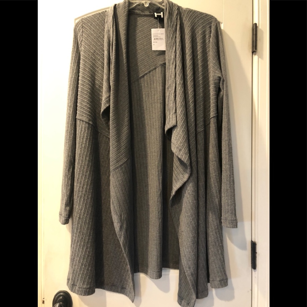 Gray duster sweater.